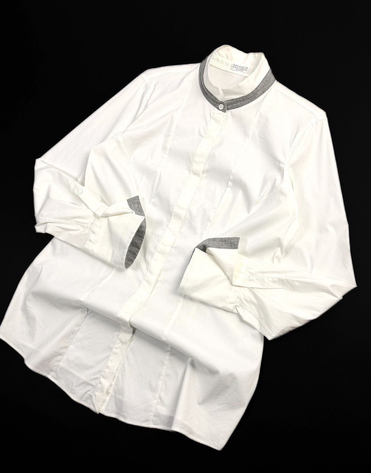 Brunello Cucinelli Brunello Cucinelli Womens White Cotton Blend Shirt Silk Trim Size XL / US 12-14 / IT 48-50 - 5 Thumbnail