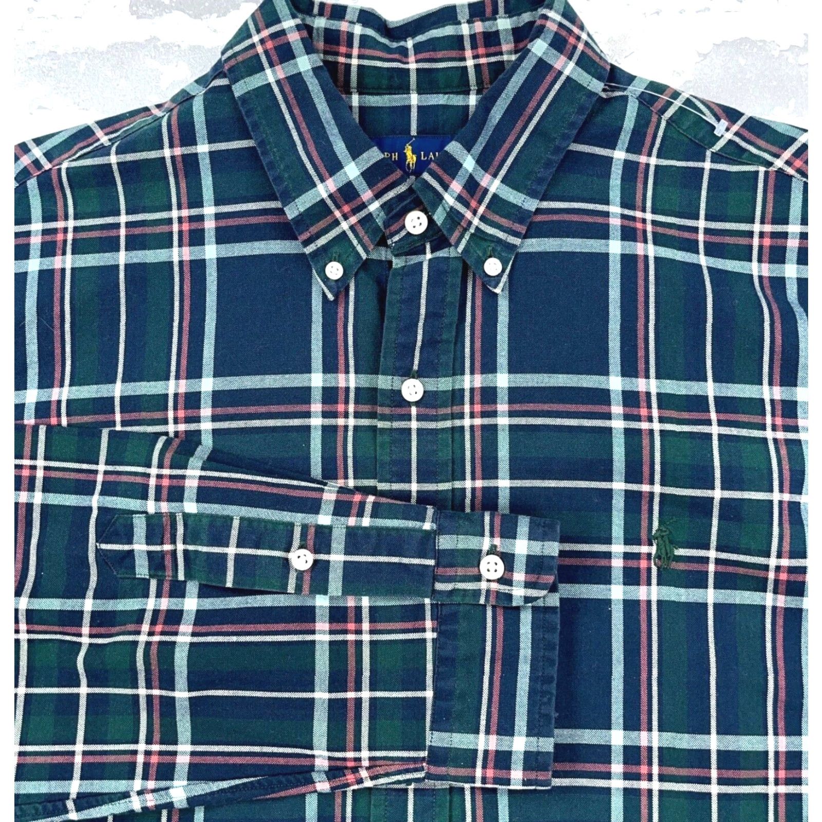 Ralph Lauren Ralph Lauren Shirt Men XL Blue Green Plaid OCBD Button-Up Oxford Cloth OCBD A15 Size US XL / EU 56 / 4 - 2 Thumbnail