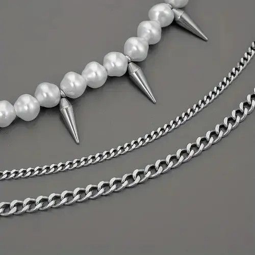 Vintage Three Layer Bullet Pearl Men's Necklace Size ONE SIZE - 4 Thumbnail
