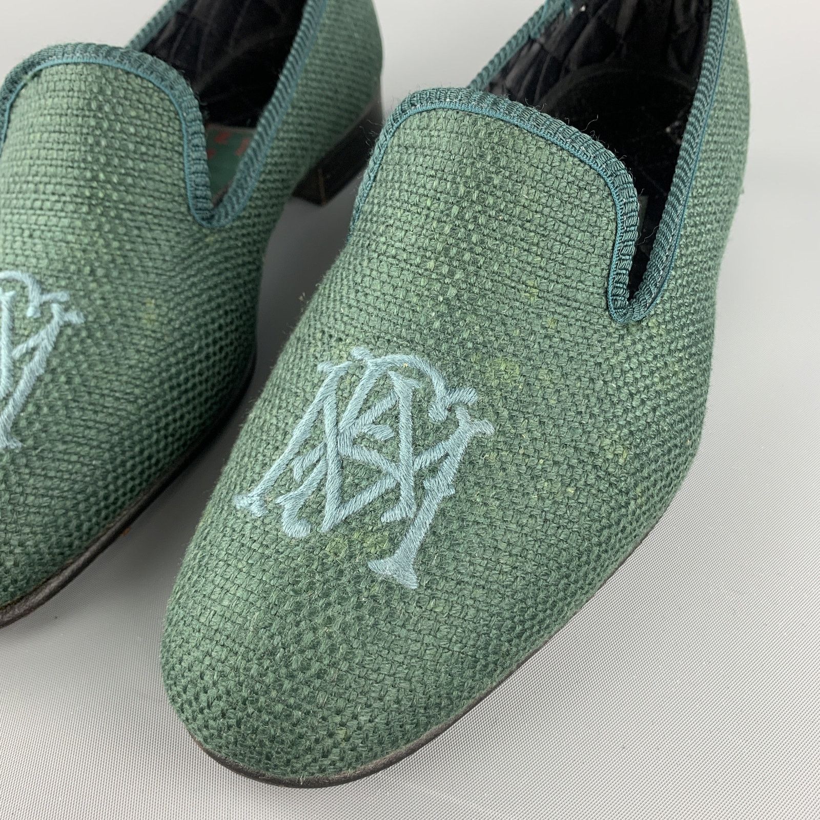 Other 8 Forest Green Woven Silk Embroidery Slippers Loafers Size US 8 / EU 41 - 6 Thumbnail