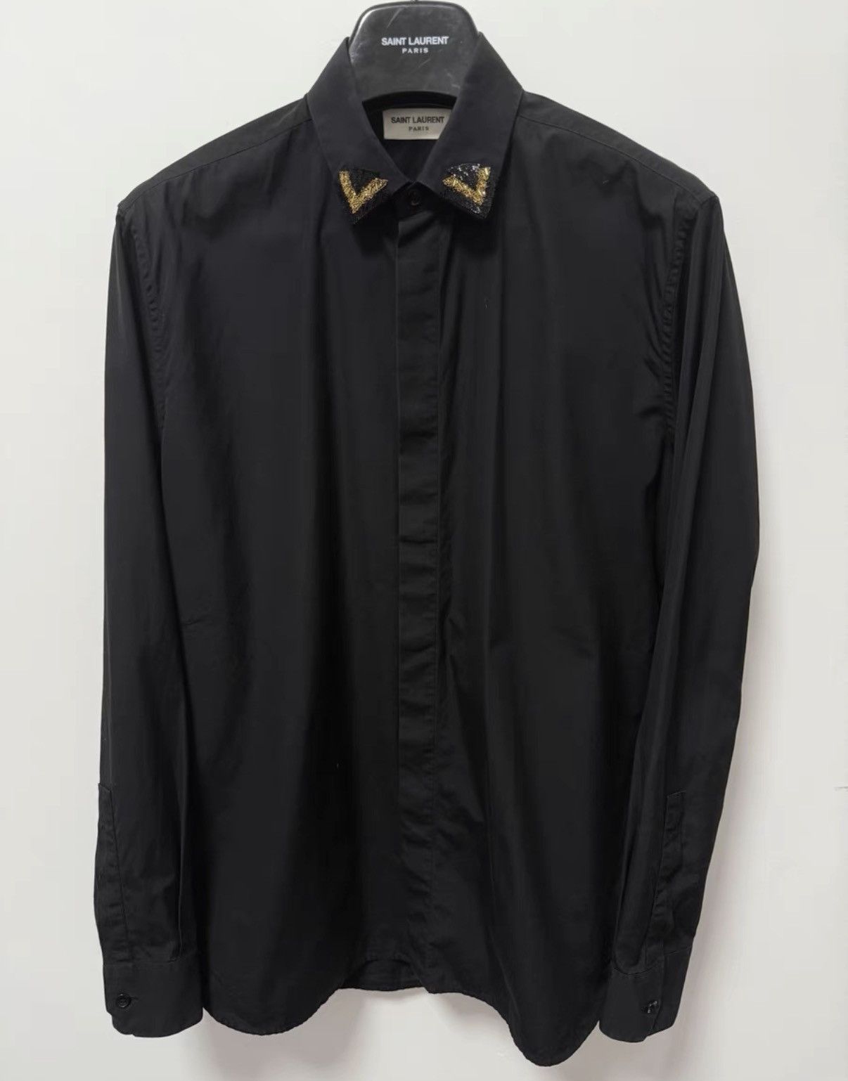 Saint Laurent Paris SLP) 19FW Runway Beaded Crystal "Black Knight" Shirt Size US L / EU 52-54 / 3 - 1 Thumbnail