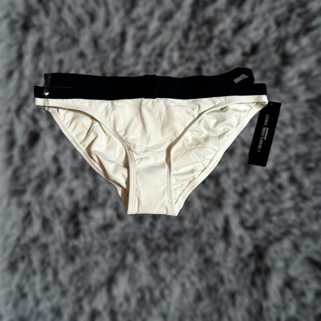 Vintage Carmen Marc Valvo Bikini Bottom M Women Ivory Designer Luxury Resort Minimalist Size 32" / US 10 / IT 46 - 1 Thumbnail