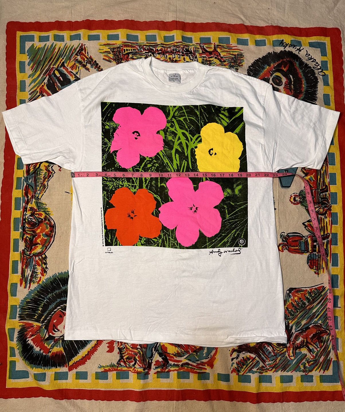 Andy Warhol × Vintage Vintage 90s Andy Warhol Flowers Pop Art T Shirt Size US XL / EU 56 / 4 - 5 Thumbnail