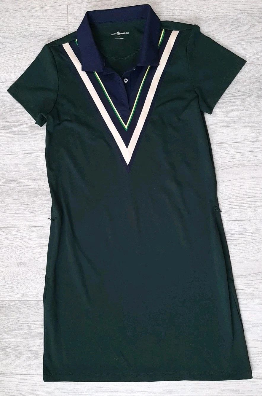 Tory Burch Tory Burch Women’s Small Pique Chevron Polo Minidress Green Size S / US 4 / IT 40 - 3 Thumbnail