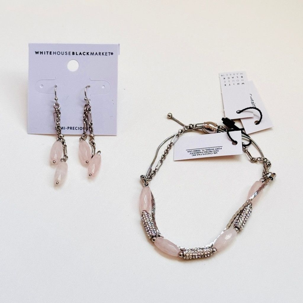 White House Black Market WHBM Rose Quartz Delicate Silver Jewelry Set NWT Size ONE SIZE - 7 Thumbnail