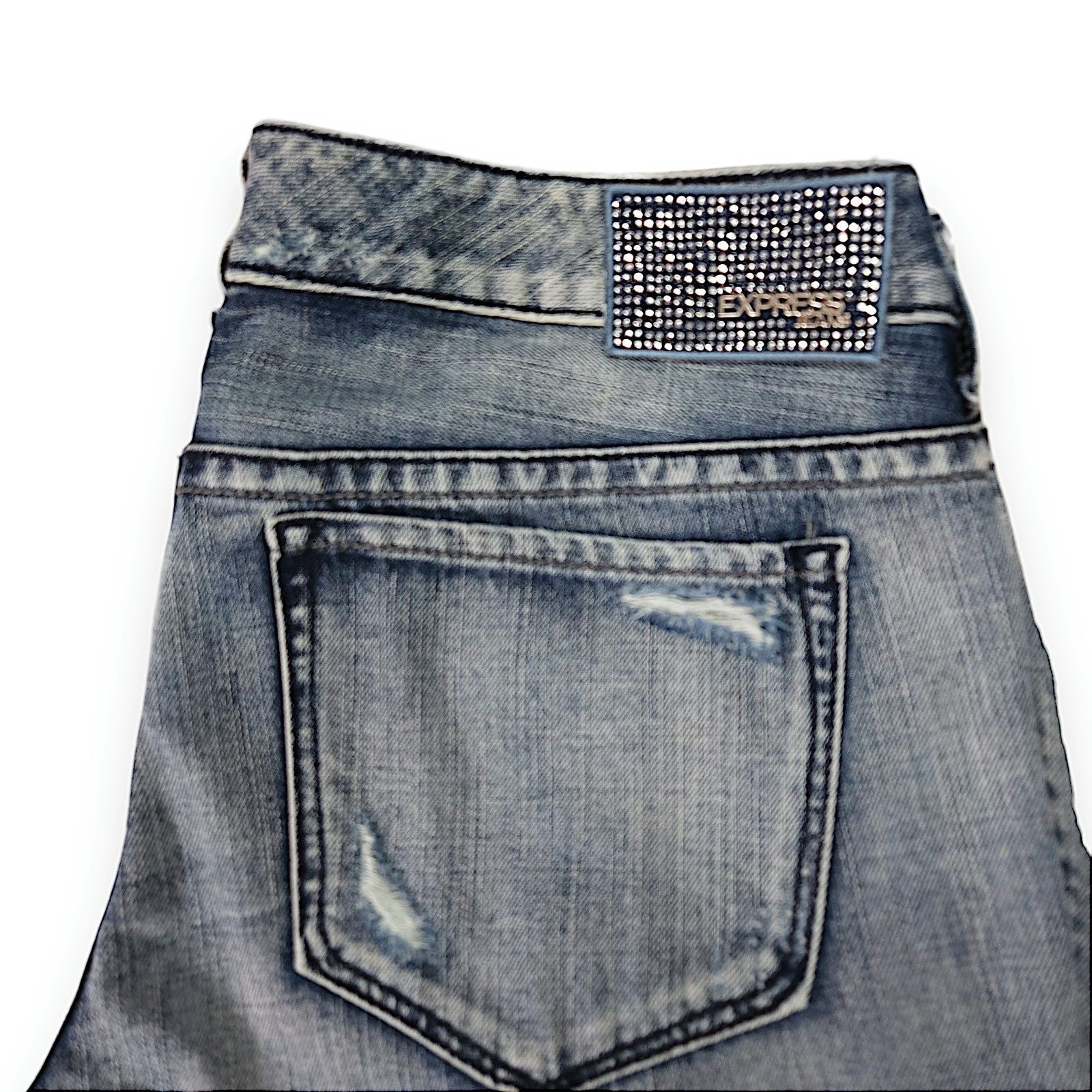 Express EUC Express Stella Bootcut Jeans Sz. 12 Studded Distressed Size 34" / US 12 / IT 48 - 4 Thumbnail