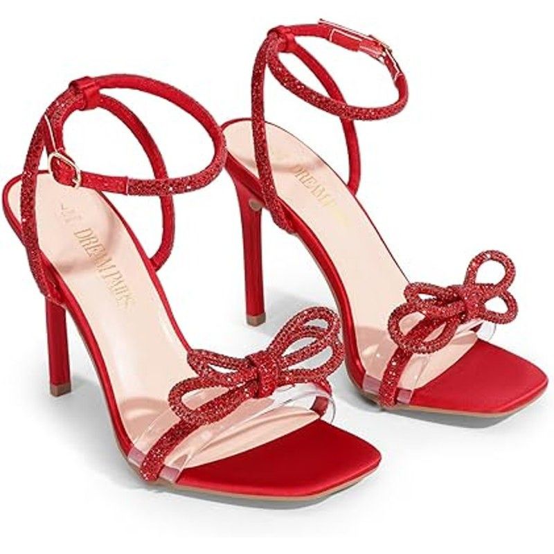 Other Dream Pairs 9.5 Red Rhinestone Bow Clear Strap Heels Size US 9.5 / IT 39.5 - 2 Thumbnail