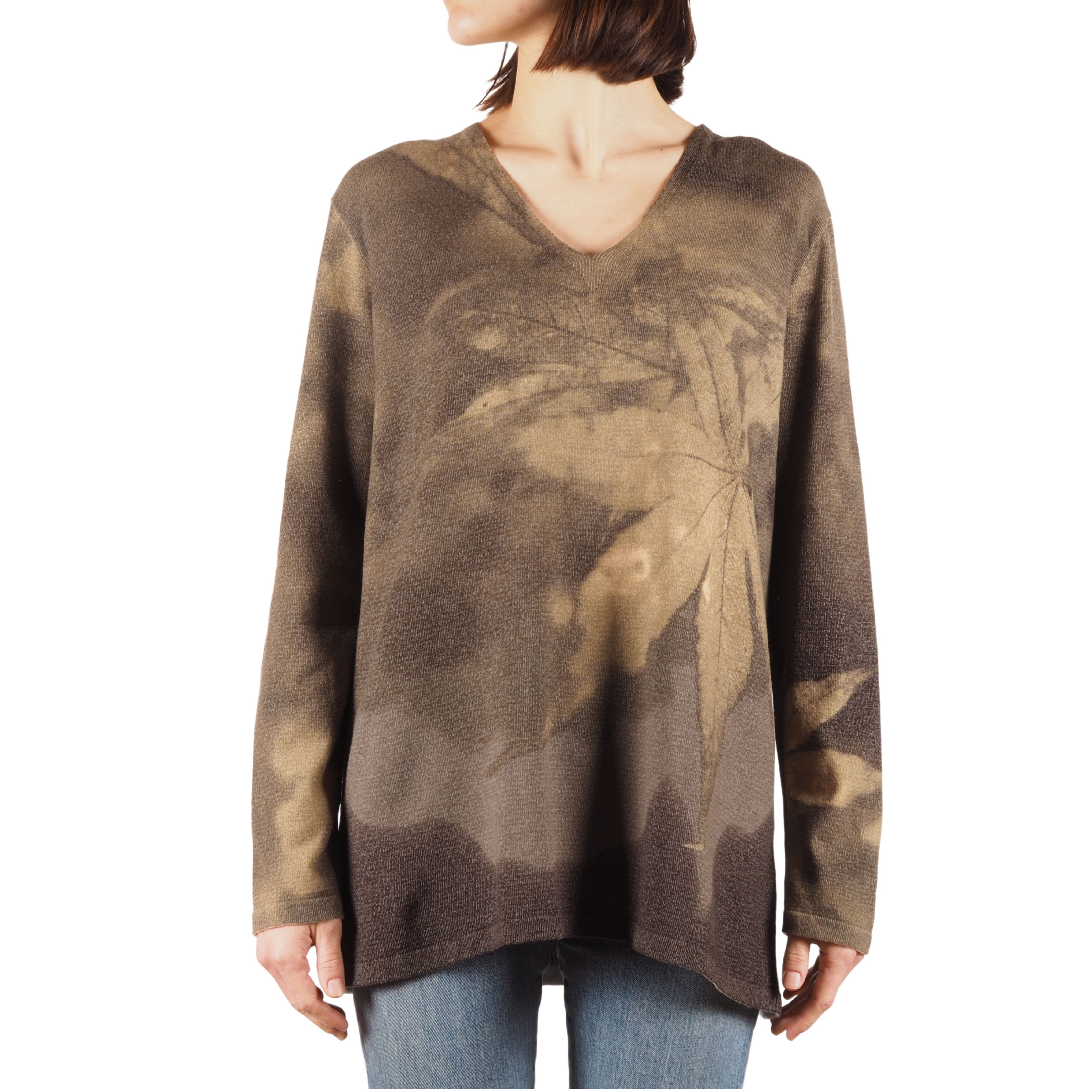 Roberto Cavalli × Vintage Roberto Cavalli Vintage 90s Wool Leaves Print Sweater Top Size L / US 10 / IT 46 - 1 Thumbnail