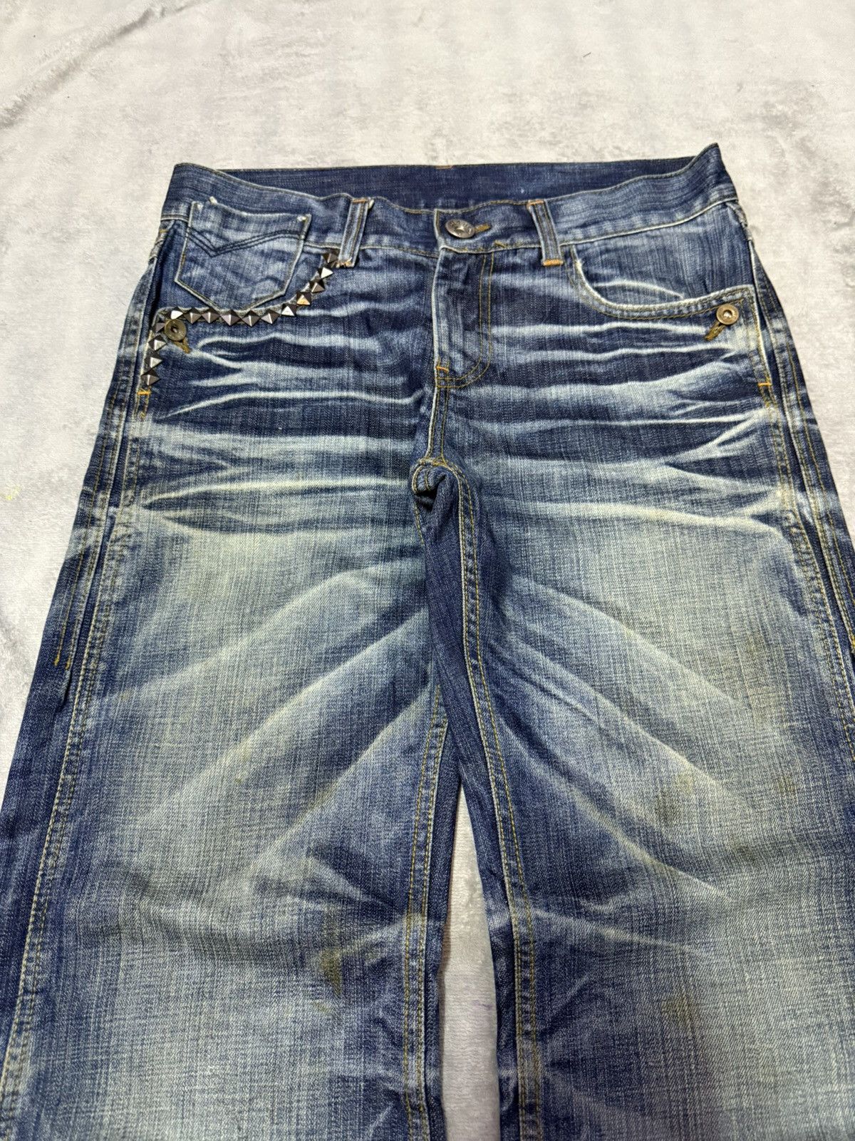 Hysteric Glamour × Japanese Brand Old Army Japan Studded Claw Mark Muddy Wide Leg Flared Jeans Size US 30 / EU 46 - 3 Thumbnail