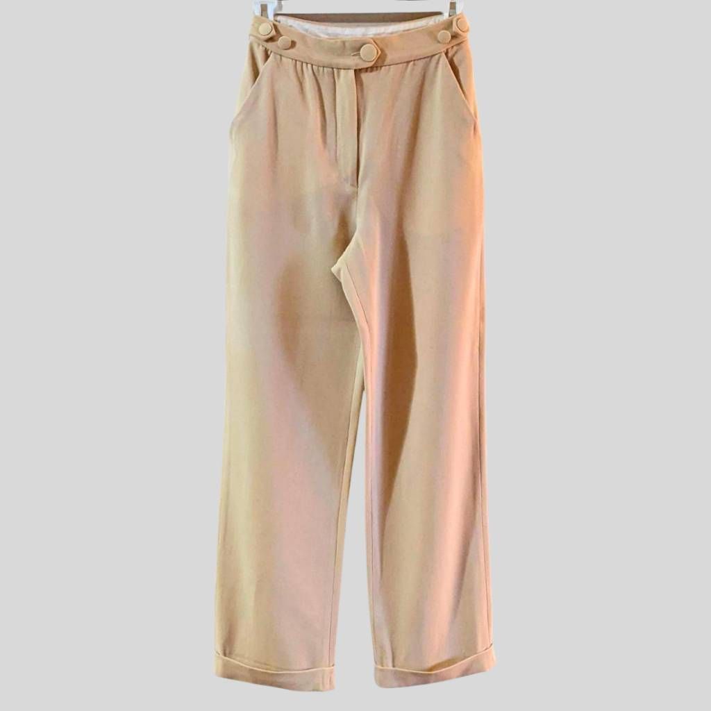 Moschino Couture Beige High-Waisted Wide-Leg Wool Pants Sz 4