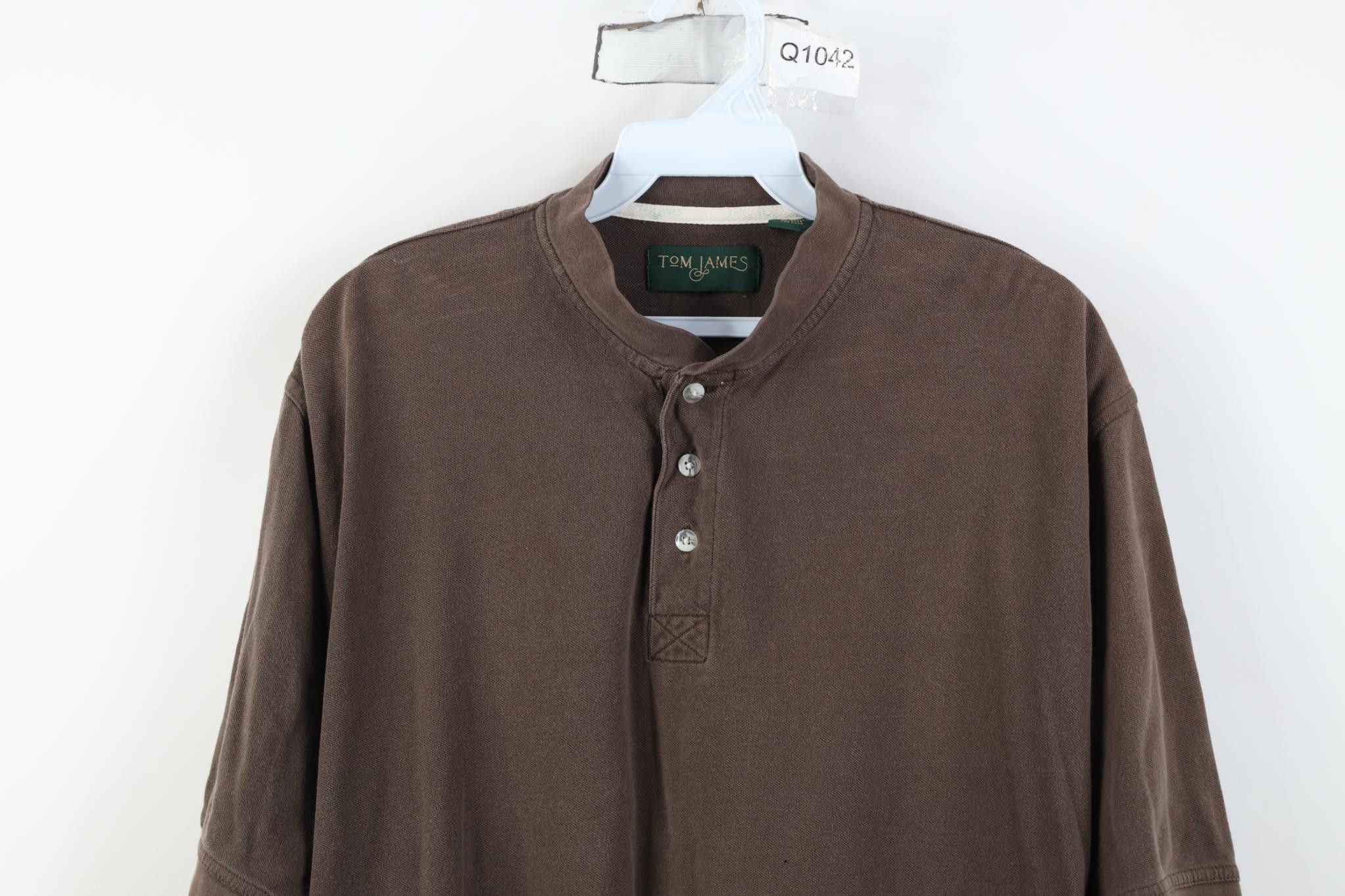 Vintage Vintage 90s Streetwear Pique Cotton Henley T-Shirt Brown Size US L / EU 52-54 / 3 - 2 Thumbnail