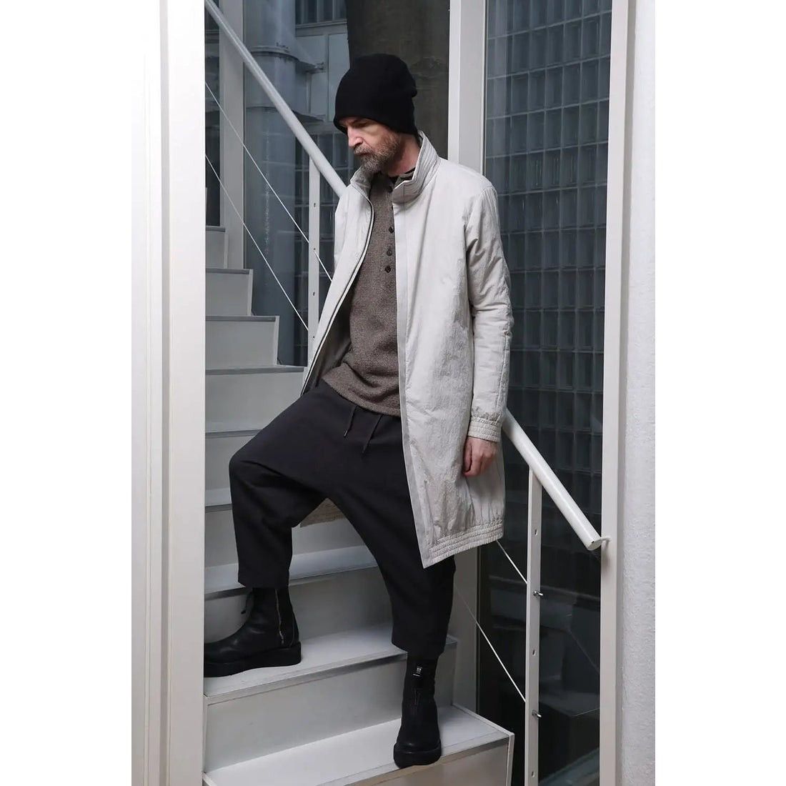 Devoa DEVOA Japanese Men’s Avant-Garde Long Coat White-Gray Size US L / EU 52-54 / 3 - 1 Thumbnail