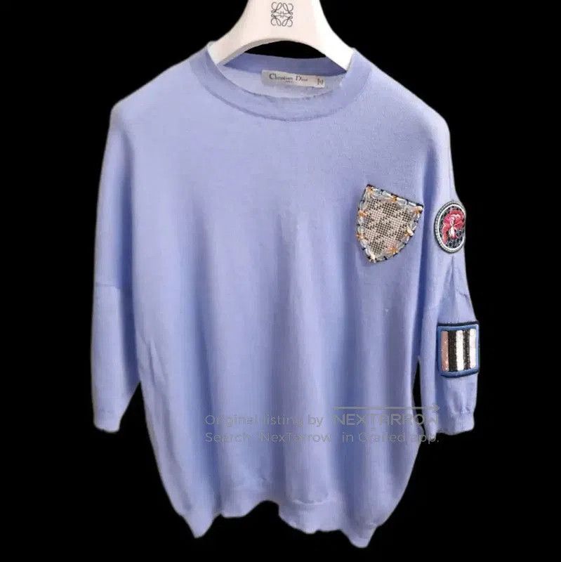 Dior Dior Blue Cashmere Patterned Short Sleeve Sweater . Size S / US 4 / IT 40 - 1 Thumbnail