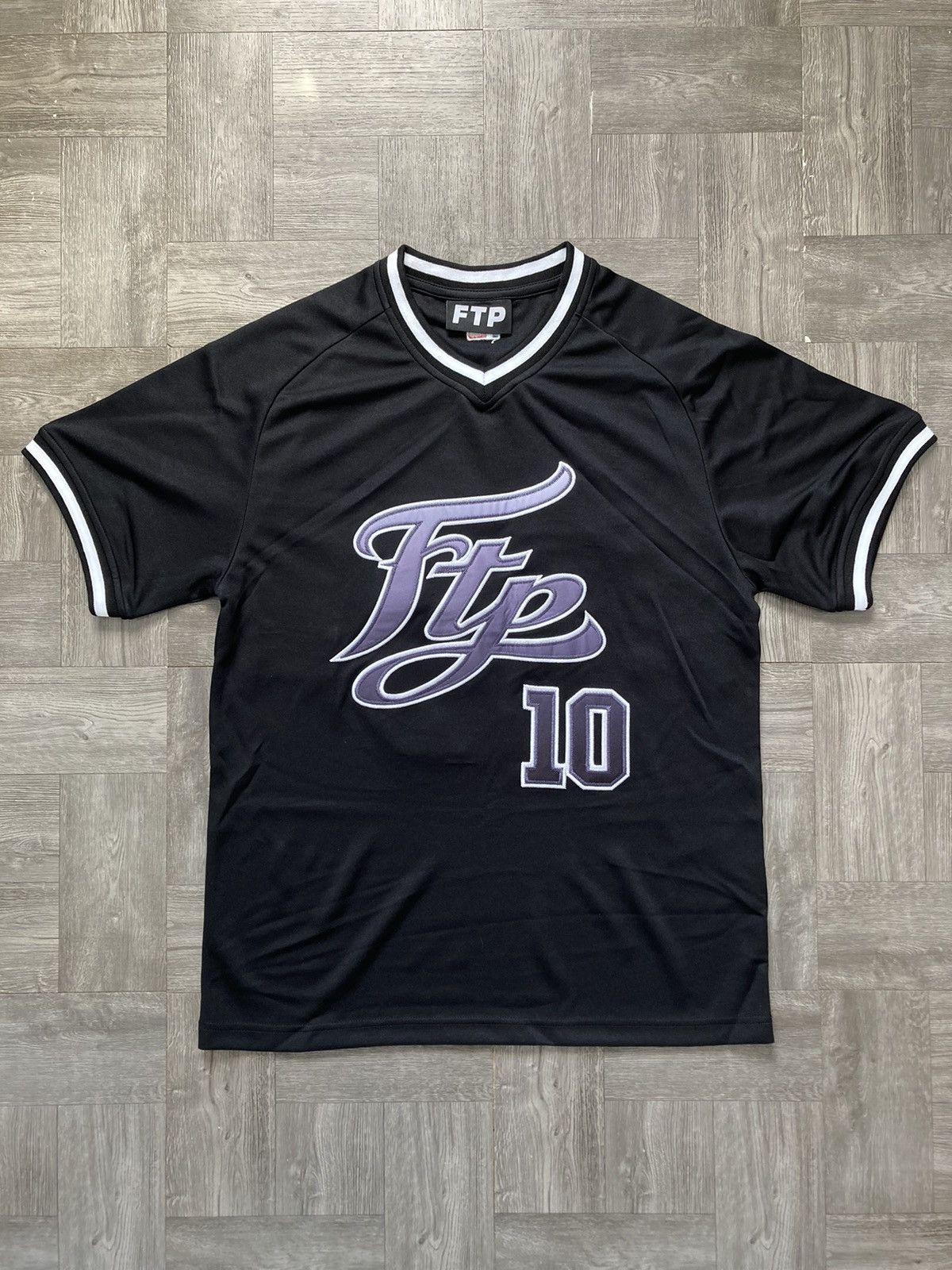 image of Fuck The Population Ftp Script Pullover Baseball Jersey in Black, Men's (Size Large)