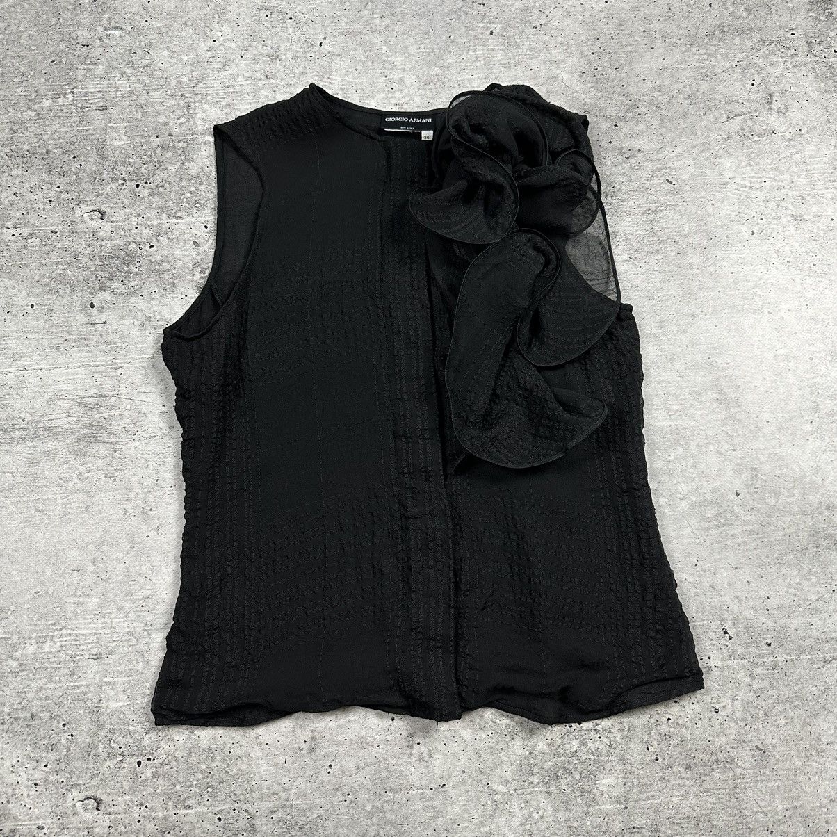 Emporio Armani Black Sheer Crepe Sleeveless Bow Top Silk