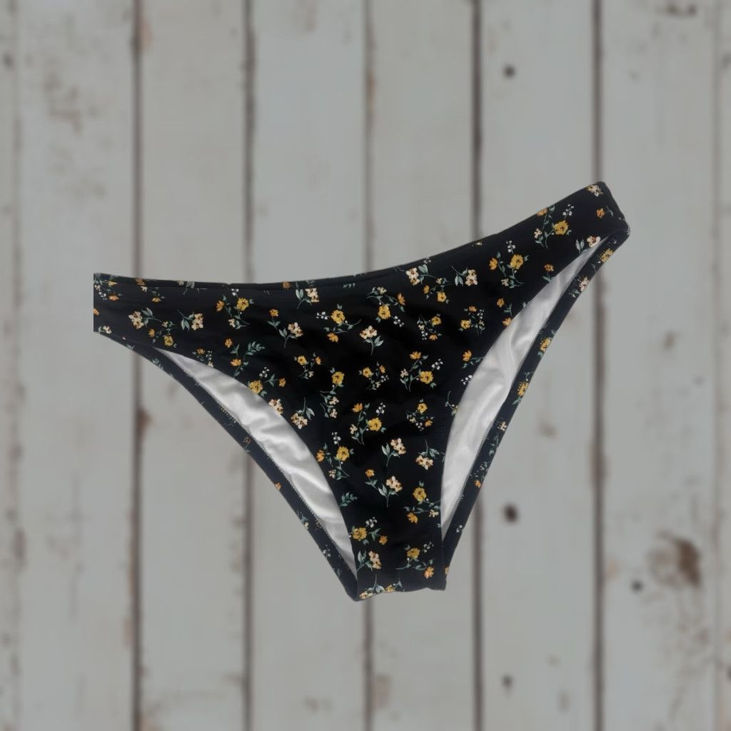 Vintage Shade & Shore Bikini Bottoms Womens L Black Floral Bottoms Beach Hipster Way Size 36" / US 14 / IT 50 - 1 Thumbnail
