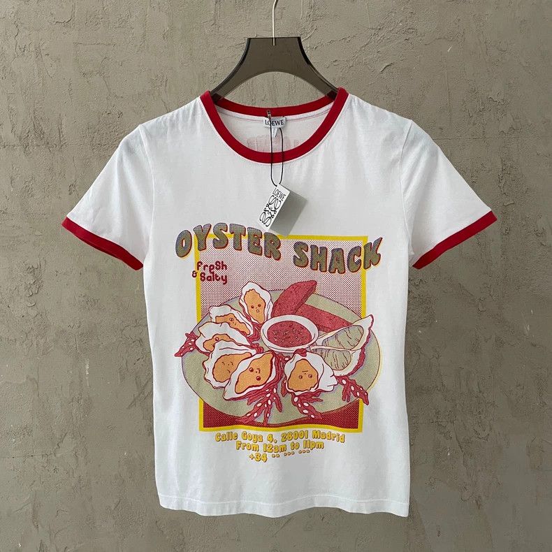 Loewe LOEWE White oyster platter printed red border short sleeve Size XS / US 0-2 / IT 36-38 - 1 Thumbnail