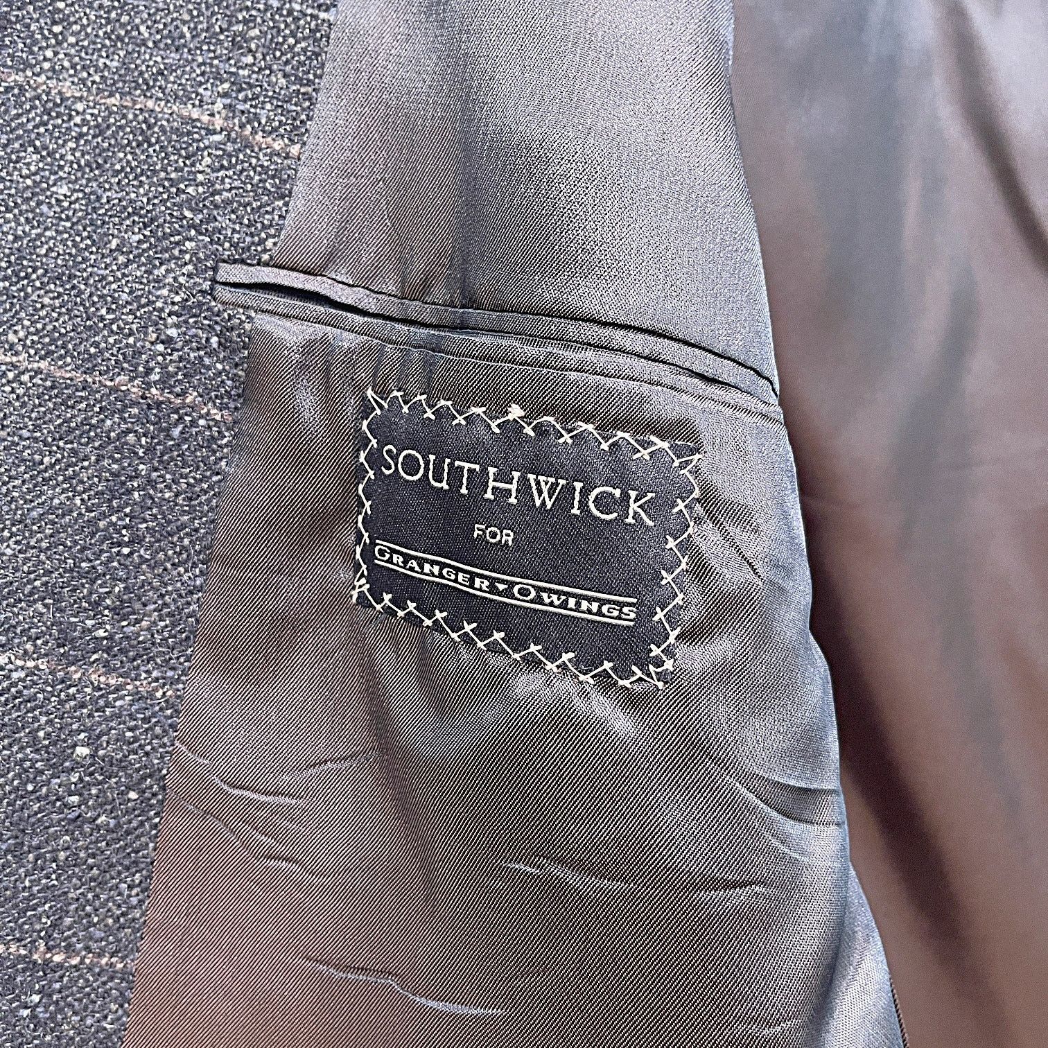 Southwick Southwick Tweed Wool Windowpane Check Sport Coat Brown 44R Size 44R - 7 Thumbnail