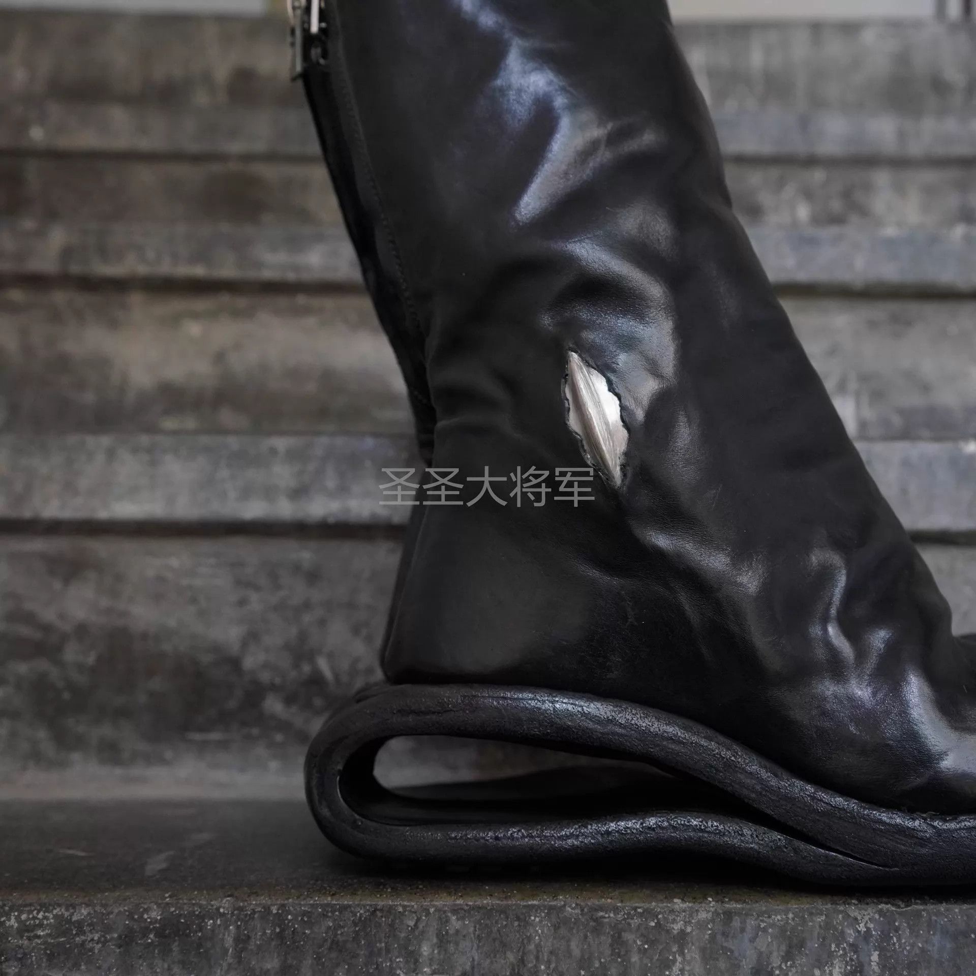 Carol Christian Poell CCP AM2693P Black Horse Leather Ti U Sole Boot 7 (Last) Size US 7 / EU 40 - 4 Thumbnail