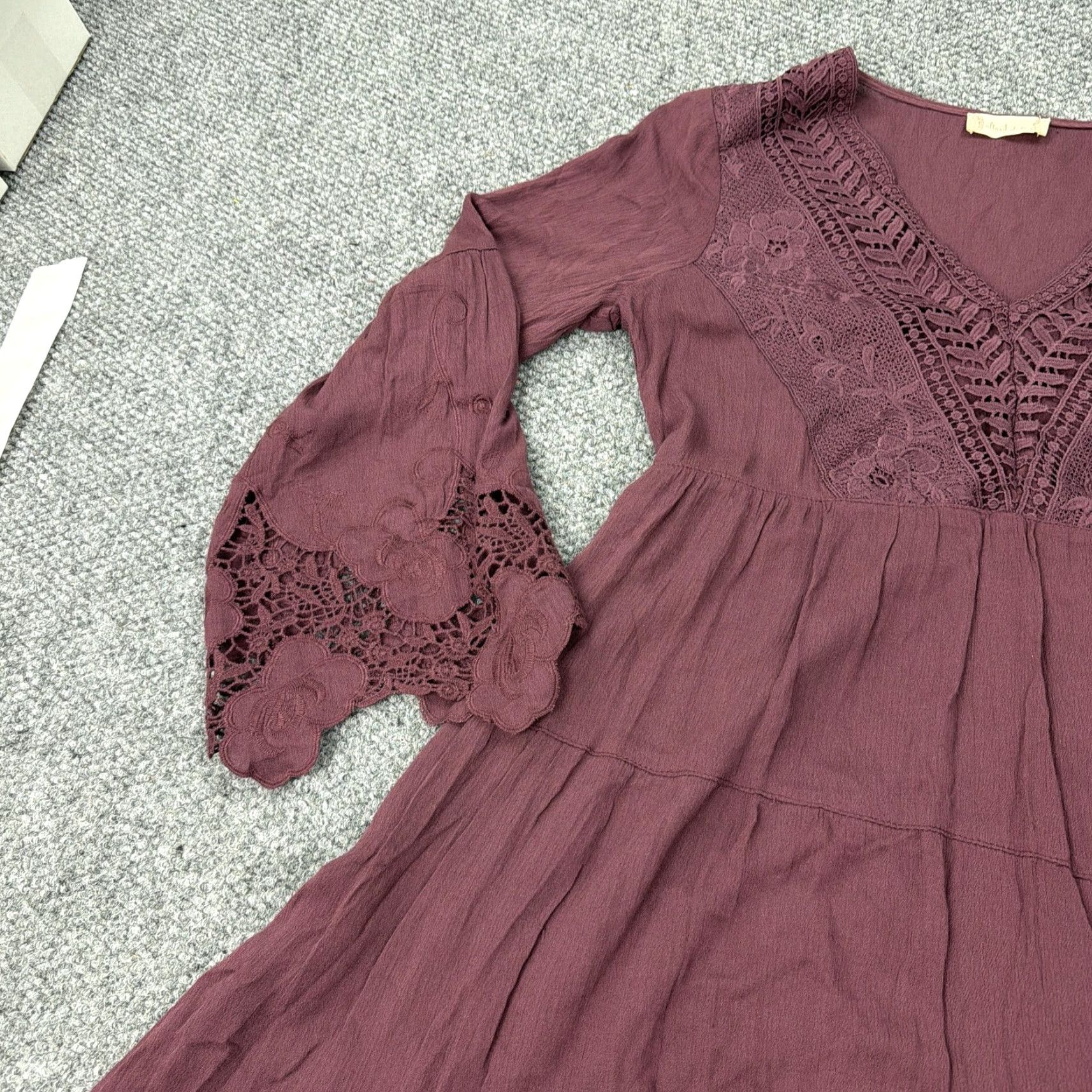 Vintage Altar'd State Dress Womens M Purple Bell Sleeve Fit & Flare Mini Boho Festival V-Neck Solid Size M / US 6-8 / IT 42-44 - 4 Thumbnail
