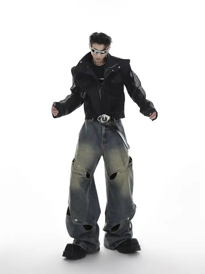 Denime × Japanese Brand × Vintage Wide Leg Jeans Pants Men Streetwear Baggy Distressed Denim Size US 35 - 3 Thumbnail