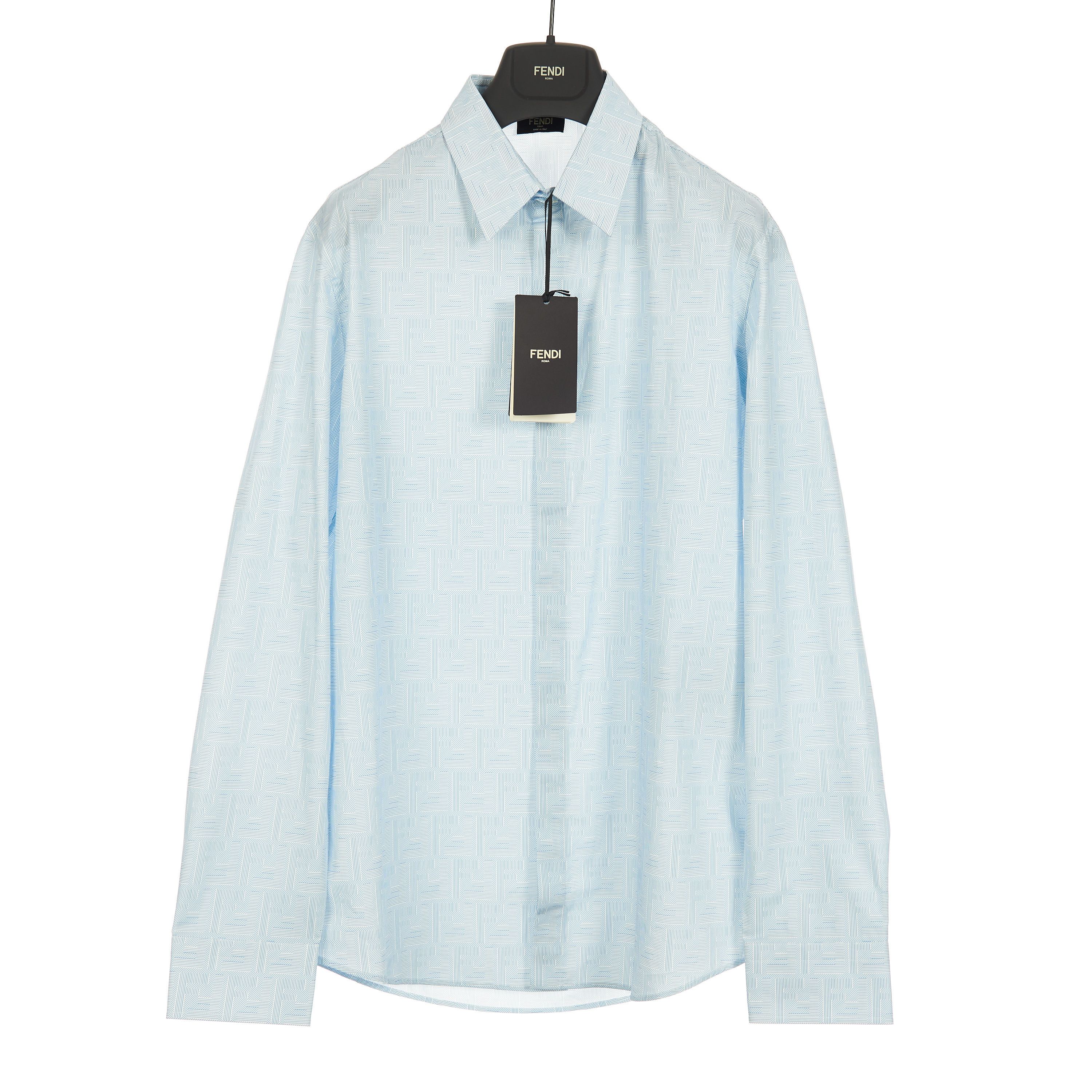 Fendi Longsleeve Shirt In Blue Cotton With Fendi Motif Print Size US M / EU 48-50 / 2 - 1 Thumbnail