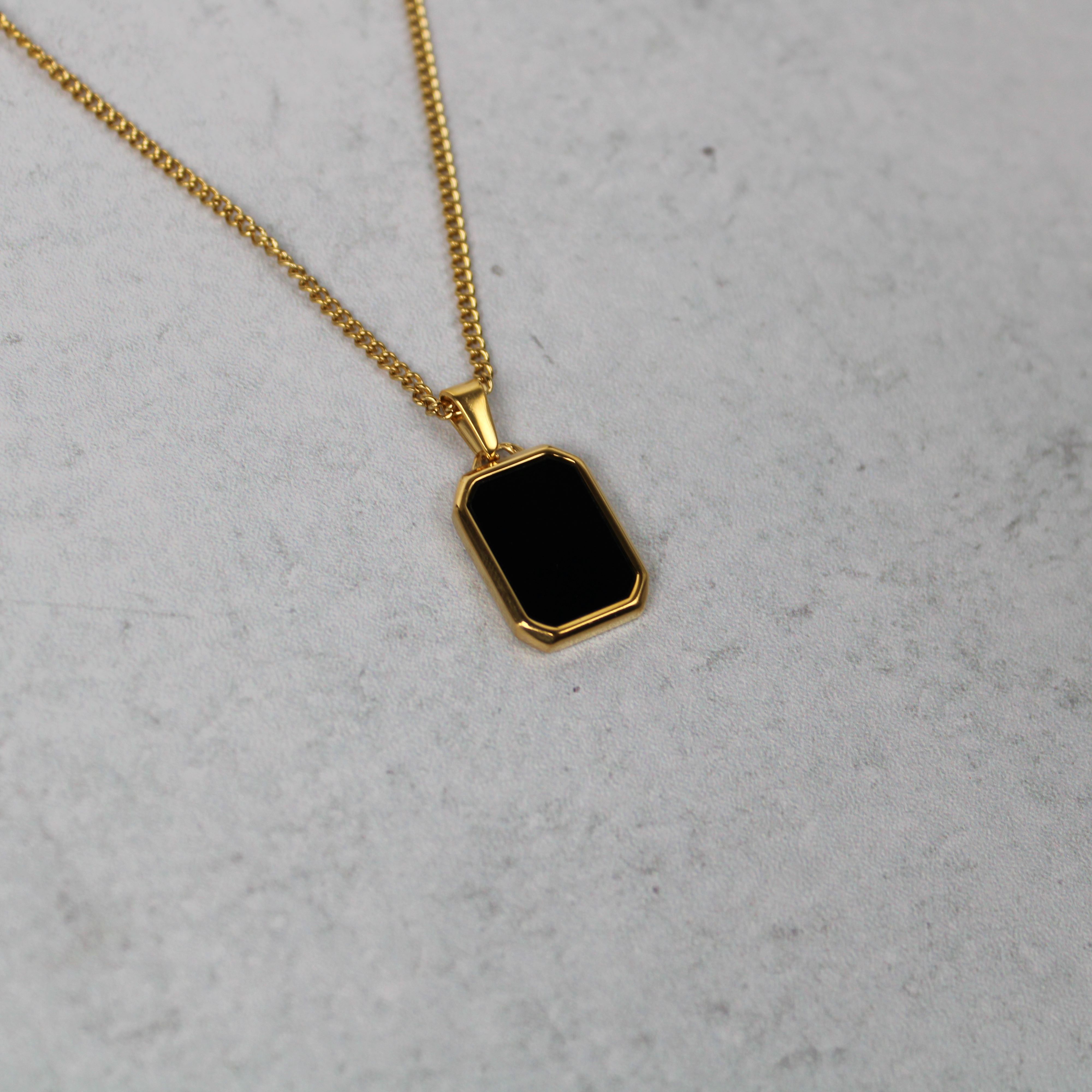 Jewelry Gold Onyx Pendant Chain Necklace Size ONE SIZE - 3 Thumbnail