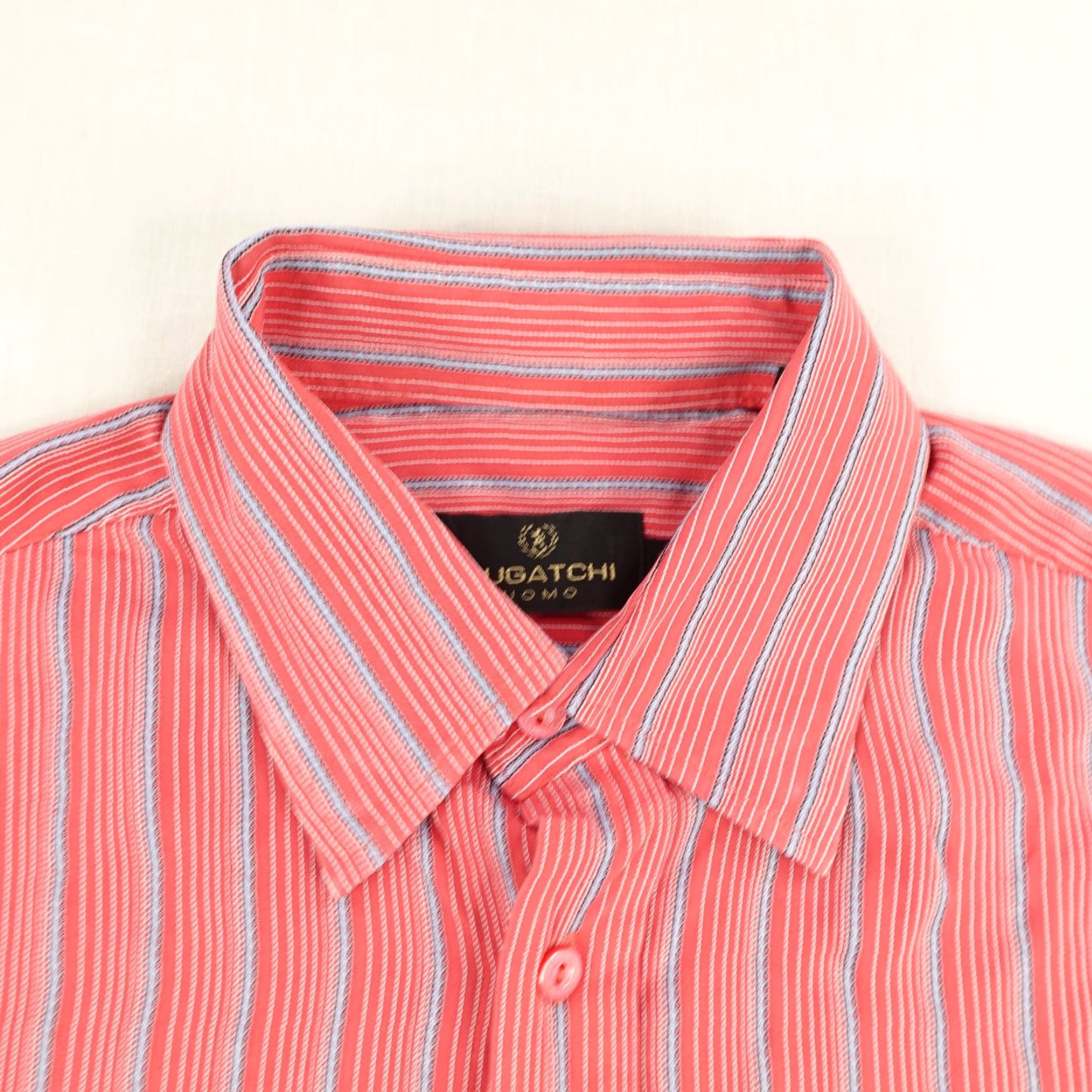 BUGATCHI Bugatchi Uomo Shirt Mens Large Red Striped Short Sleeve Button-Up Modal Rayon Size US L / EU 52-54 / 3 - 2 Thumbnail