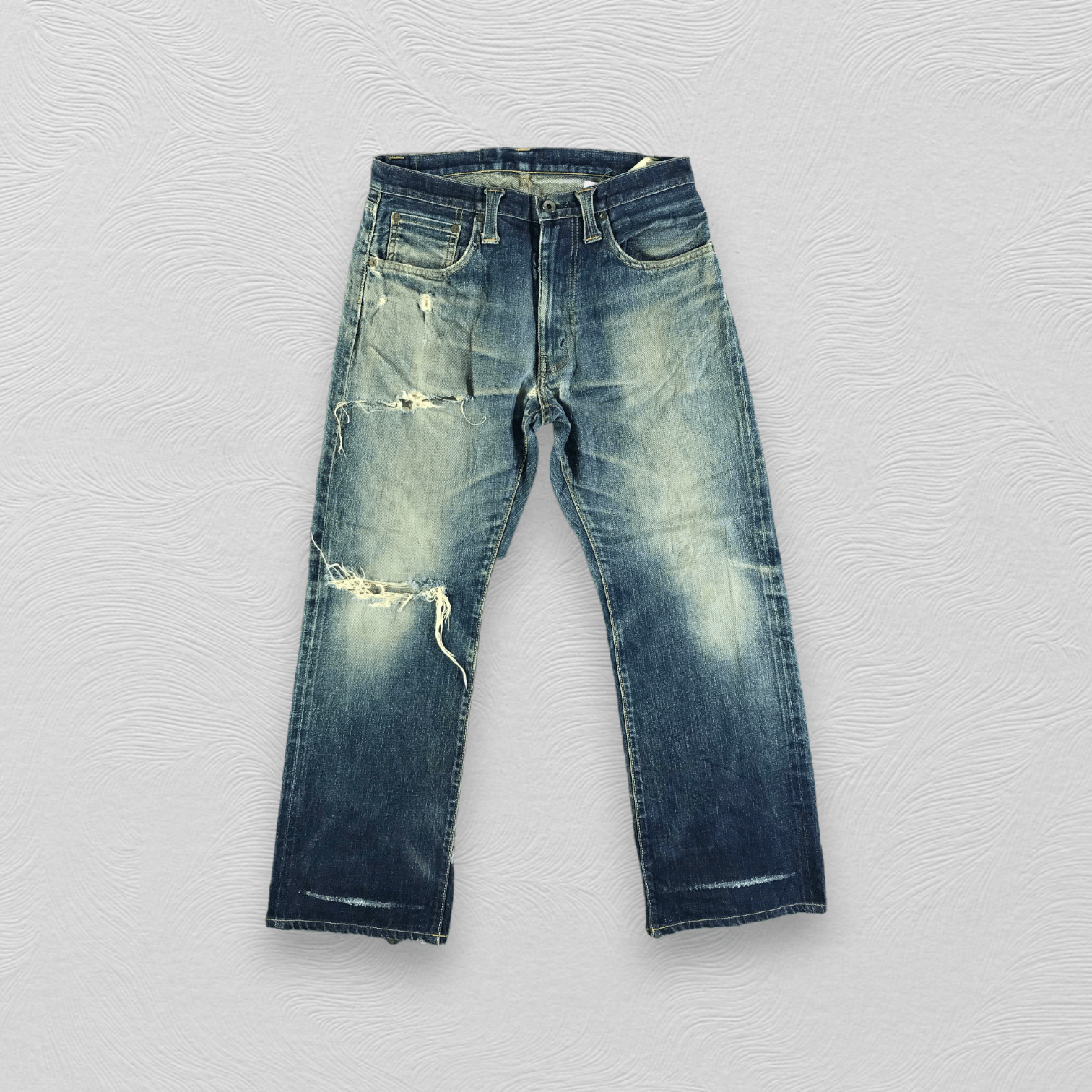 image of Distressed Denim x Stevenson Overall Co Selvedge Jeans Redline Denim Kj3114 in Blue, Men's