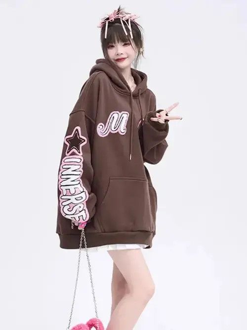 Japanese Brand Hoodie Kpop Star Embroidery Streetwear Hoodie Women Korean Size ONE SIZE - 4 Thumbnail