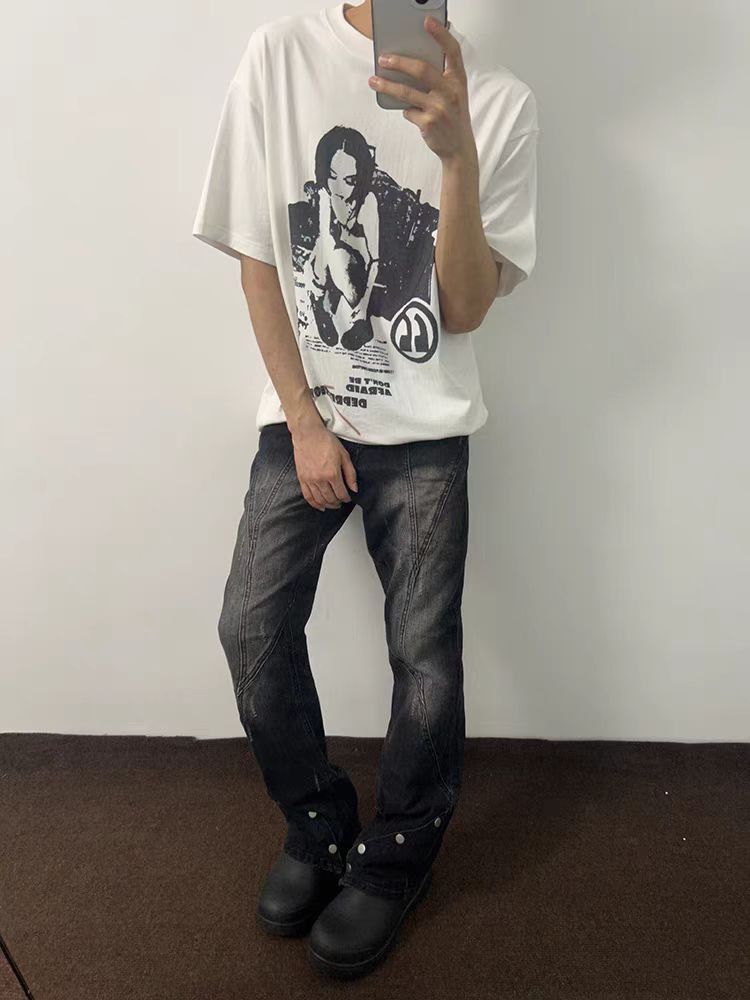 Designer × Jean × Vintage Street Hip Hop Micro Flare Ribbed Y2K Jeans Size US 30 / EU 46 - 5 Thumbnail