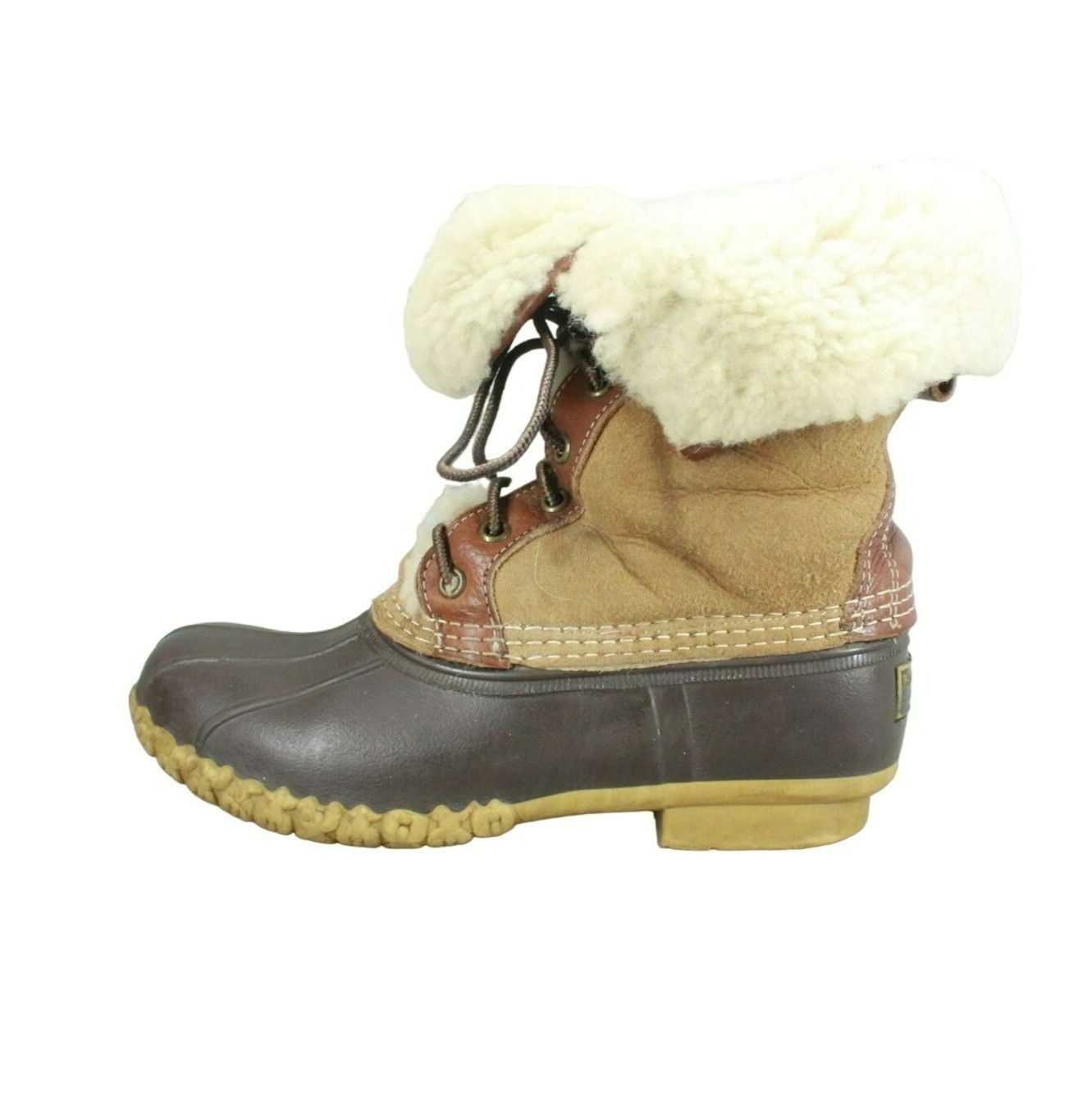 image of L L Bean x Leather Ll Bean Signature Women's Wicked Good Fold Over Duck Boots in Brown (Size 6)