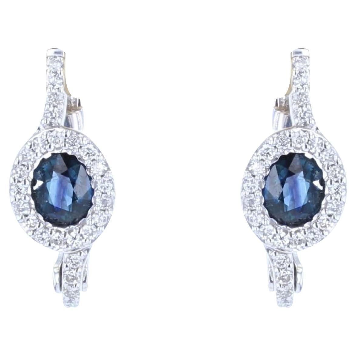 image of Vintage Modern Sapphire Diamonds 18 Karat White Gold Earrings, Women's