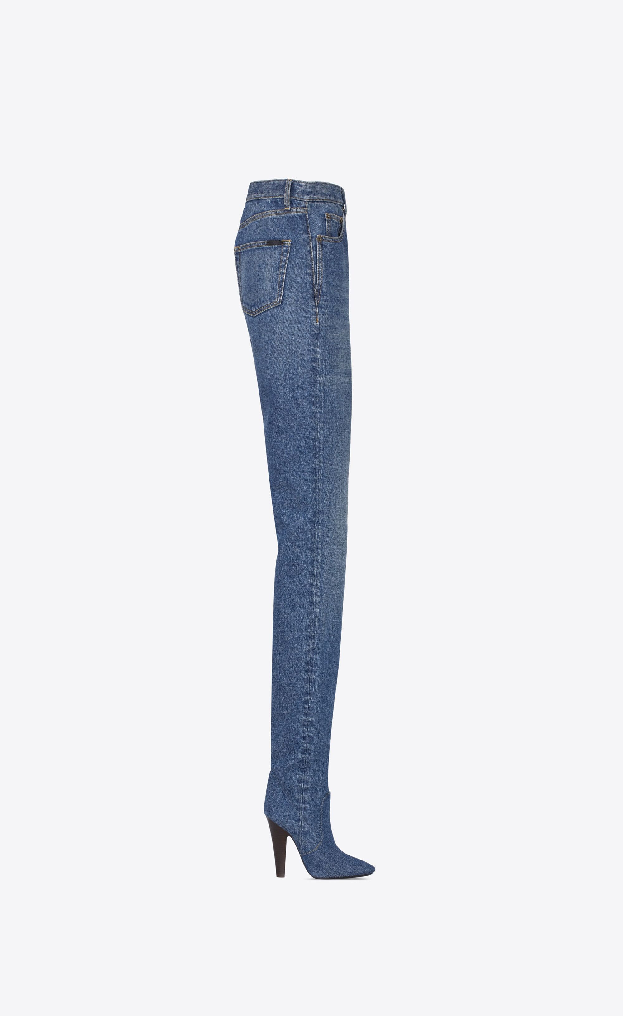 Saint Laurent Paris o1tp1o1224 Pantaboots In Denim in Blue Size US 8 / IT 38 - 3 Thumbnail
