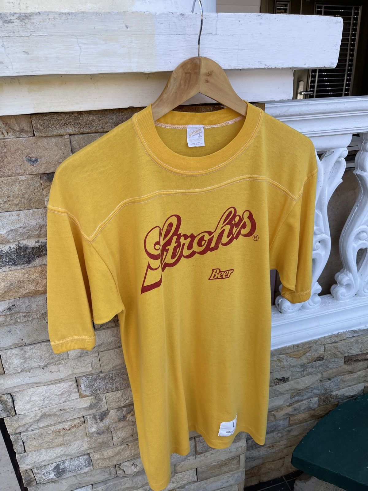 Budweiser × Vintage Last Drop🔥Rare🔥Vintage80s Stroh’s Beer Raglan Ringer T-Shirt Size US L / EU 52-54 / 3 - 3 Thumbnail