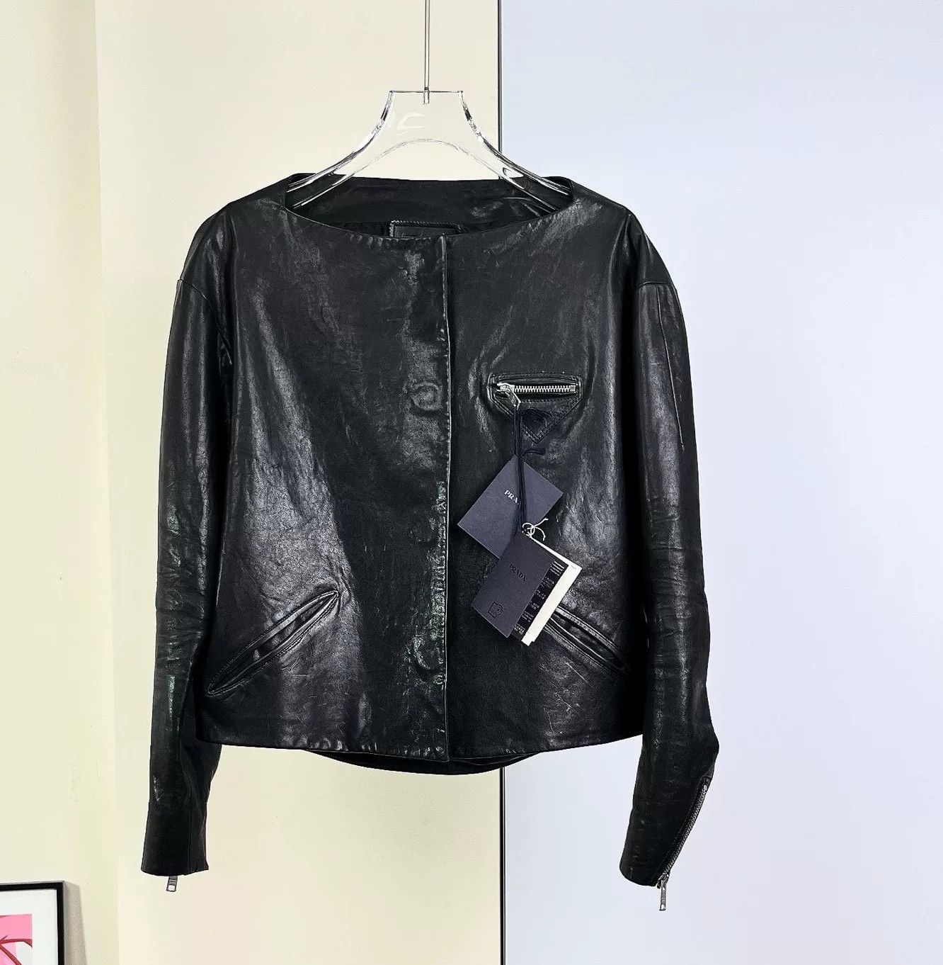 Prada Prada Black Short Leather Jacket Size XS / US 0-2 / IT 36-38 - 1 Thumbnail