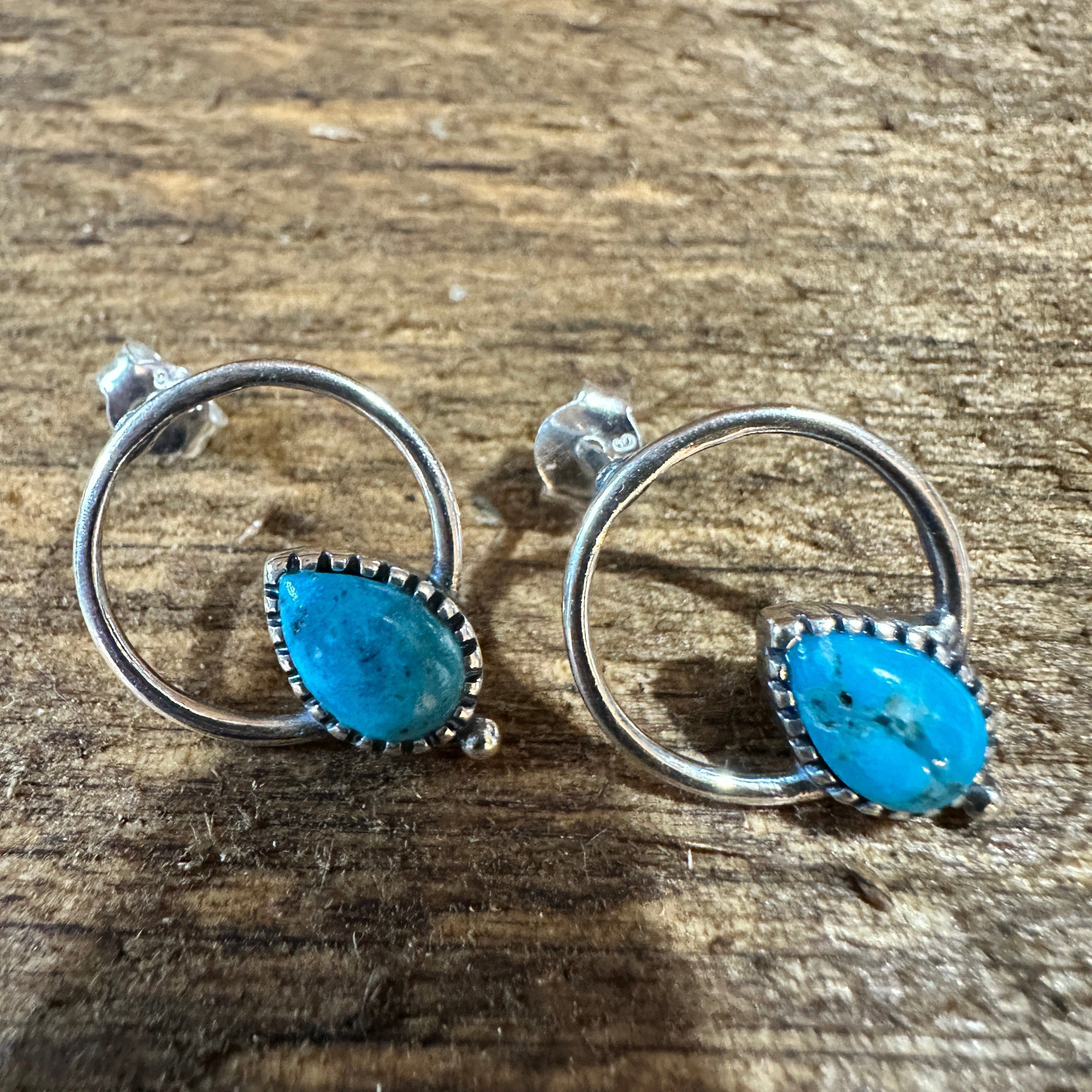 Other Bohemian Bliss Turquoise Sterling Silver Hoops Stud Earrings Size ONE SIZE - 6 Thumbnail