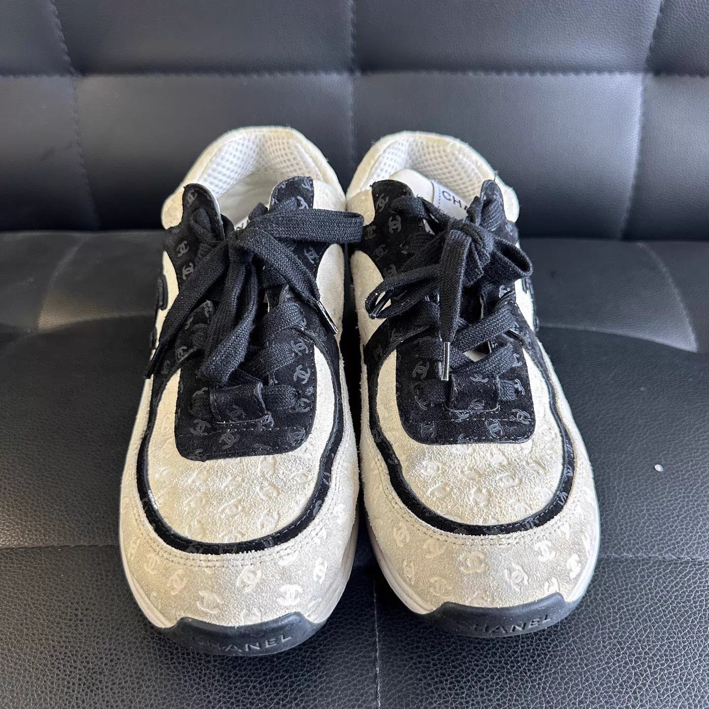 Chanel Chanel Women's B&W Embossed Logo Low Top Dad Sneaker Size US 6 / IT 36 - 2 Thumbnail