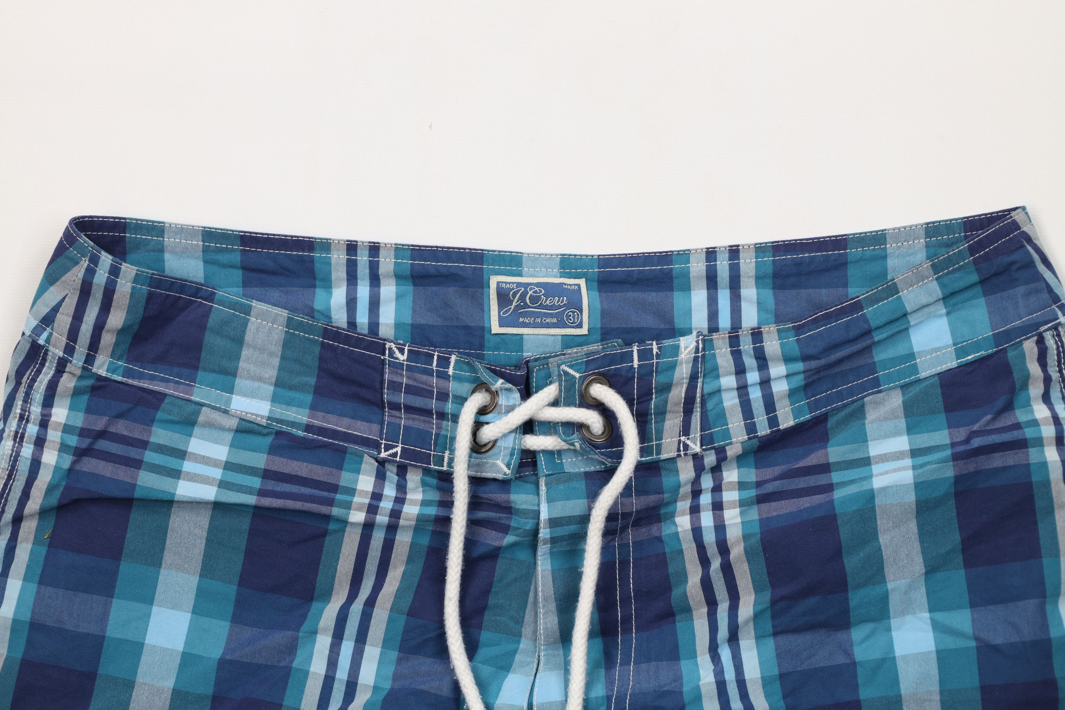 J.Crew J Crew Swimming Board Shorts Swim Trunks Blue Plaid Cotton Size US 31 - 2 Thumbnail