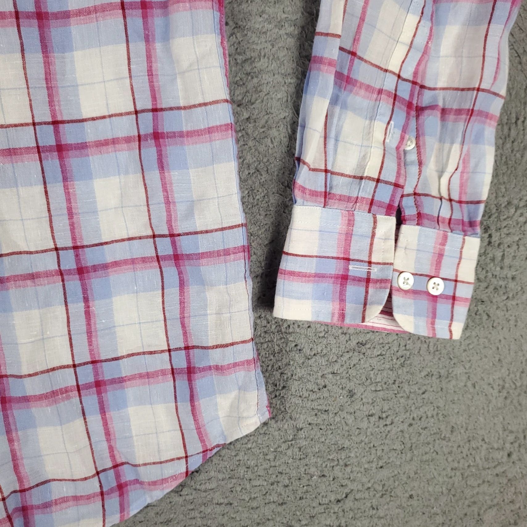 Faconnable Faconnable Shirt Mens XL Blue Plaid Linen Casual Button Up Long Sleeve Size US XL / EU 56 / 4 - 4 Thumbnail