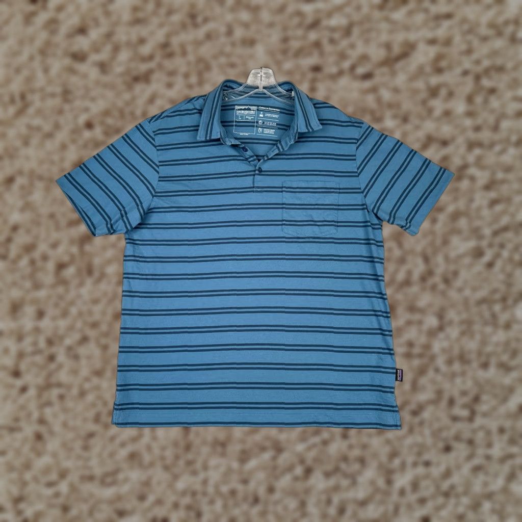 Patagonia Patagonia Polo Shirt Adult Large Blue Stripe 100% Cotton Pocket Short Sleeve Shirt Mens Regular Blue Striped Polo Size US L / EU 52-54 / 3 - 1 Thumbnail