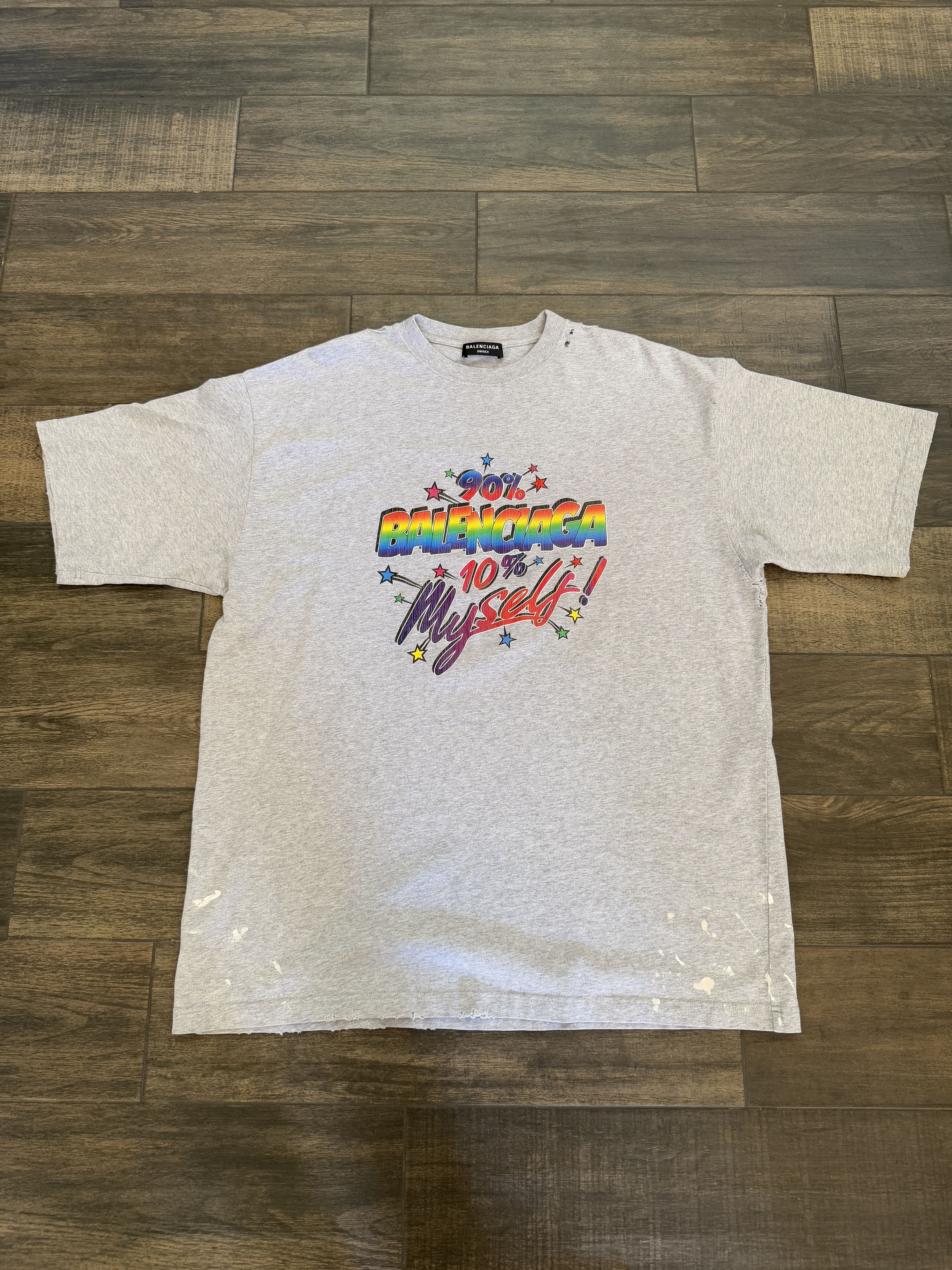 Balenciaga 90% Balenciaga 10% Myself Distressed Oversized Tee Grey Size US L / EU 52-54 / 3 - 1 Thumbnail