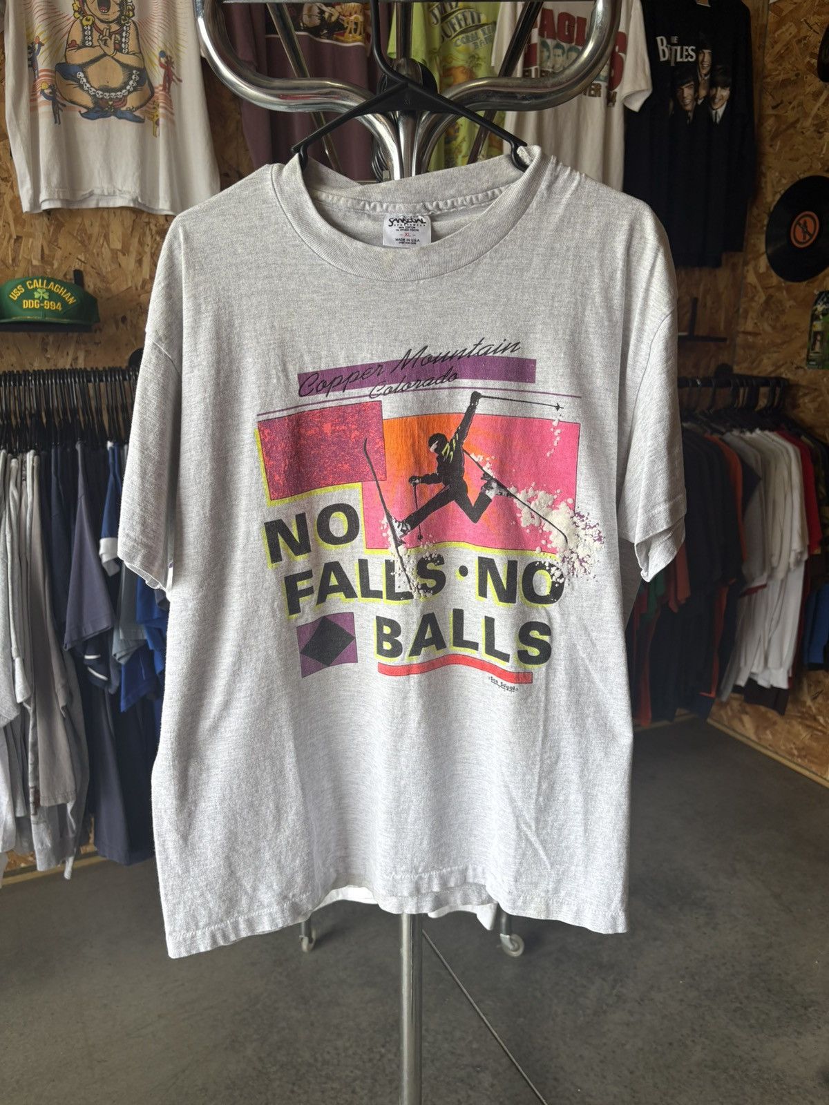 Vintage 1990's No Falls No Balls Ski T-Shirt Size US XL / EU 56 / 4 - 1 Thumbnail