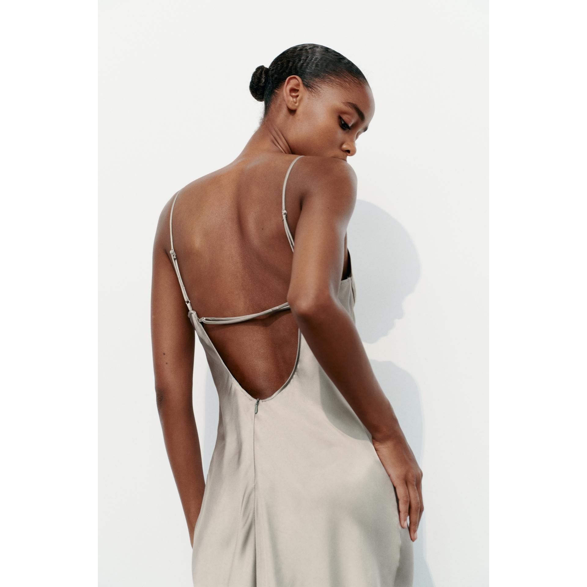 Zara Zara Champagne Midi Slip Dress Size S / US 4 / IT 40 - 5 Thumbnail