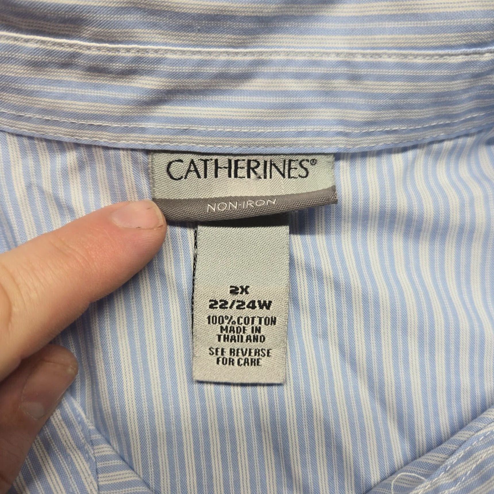 Vintage Catherines Shirt Blue Striped Button-Up 3/4 Sleeve Adult Women's 2X Size XXL / US 16-18 / IT 52-54 - 3 Thumbnail
