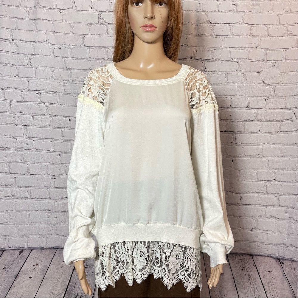 Other Hale Bob Ivory Mixed Media Lace Knit Long Sleeve Sweater Si Size L / US 10 / IT 46 - 1 Thumbnail