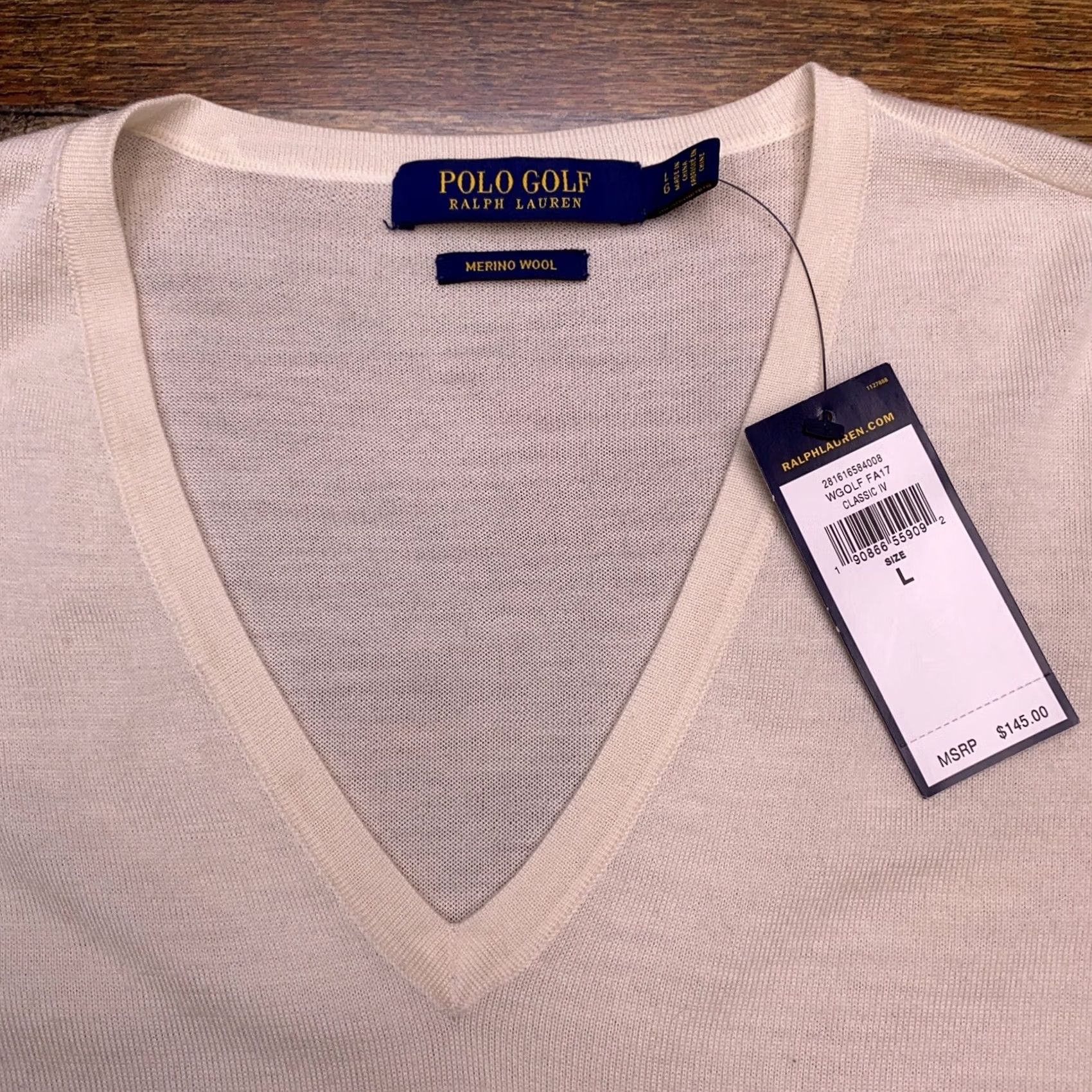 Ralph Lauren Ralph Lauren Golf Sweater Womens L Merino Wool V-Neck Pullover Knit Logo Beige Size L / US 10 / IT 46 - 4 Thumbnail
