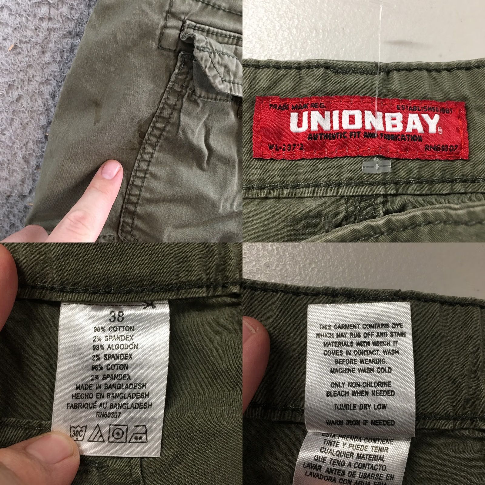 Vintage Unionbay Cargo Short Mens 38 Mid Rise Cotton Blend Zip Fly Flat Front Green Size US 38 / EU 54 - 10 Thumbnail