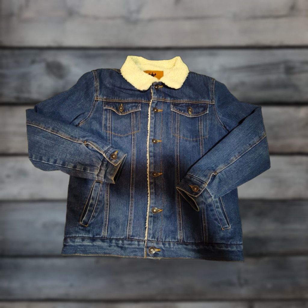 Vintage Weiweiniuzai Jean Jacket Sherpa Lined Very Thick Coat Button Closure EUC! Size US 31 - 1 Thumbnail