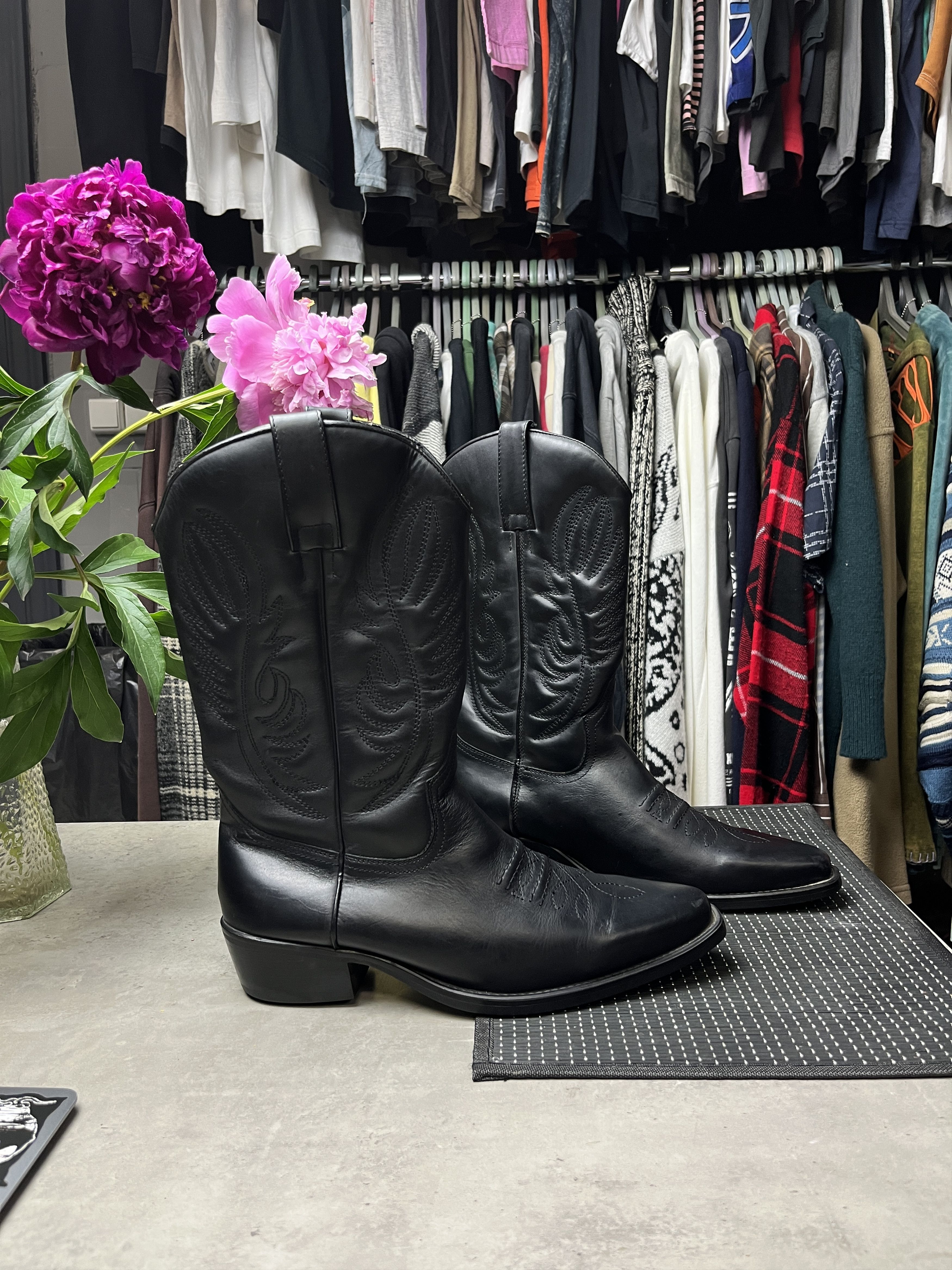 Other 1990s VINTAGE BLACK LEATHER WESTERN COWBOY BOOTS - 5102 Size US 10 / EU 43 - 3 Thumbnail